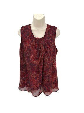 Coldwater Creek Womens Pleated Front Red Paisley Lined Sleeveless Blouse Sz PL